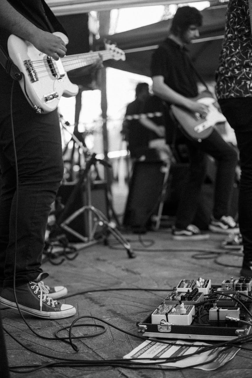 a group of people playing music on stage